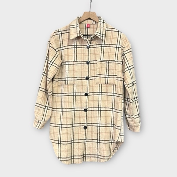 Mundefeis Plaid Brushed Oversized Button Front Shirt Jacket Shacket Size Small - Picture 5 of 12
